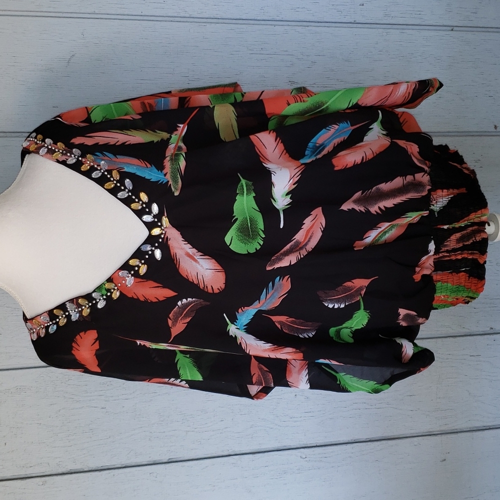Feathers Blouse/ Multi Colored/ Elegant/ Flowy